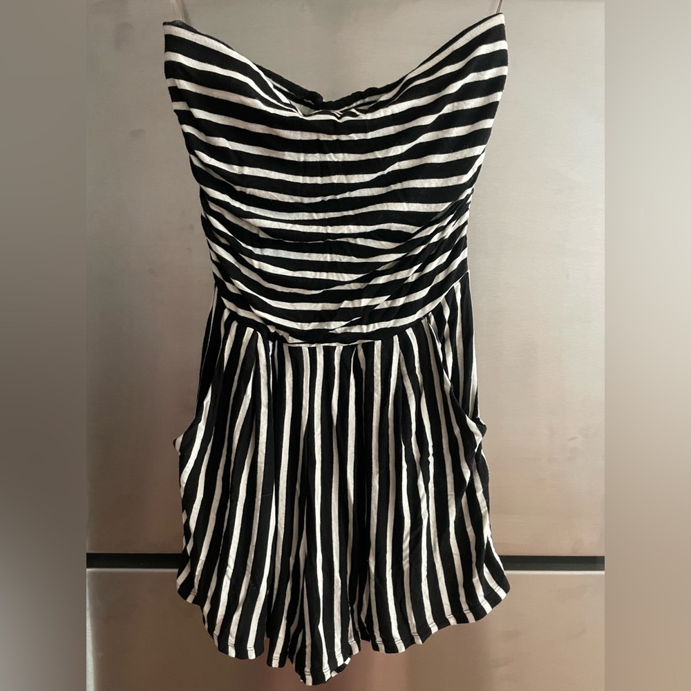 Heart Hips Black & White Striped Mini Romper